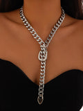 Unisex Punk Style Belt Design Chunky Chain Necklace, Street Trendy Minimalist Chain Necklace, Cuban Link Necklace, Fashionable Hip Hop Jewelry for Party & Daily Decor for Women & Men, Trendy Fashionable Accessories