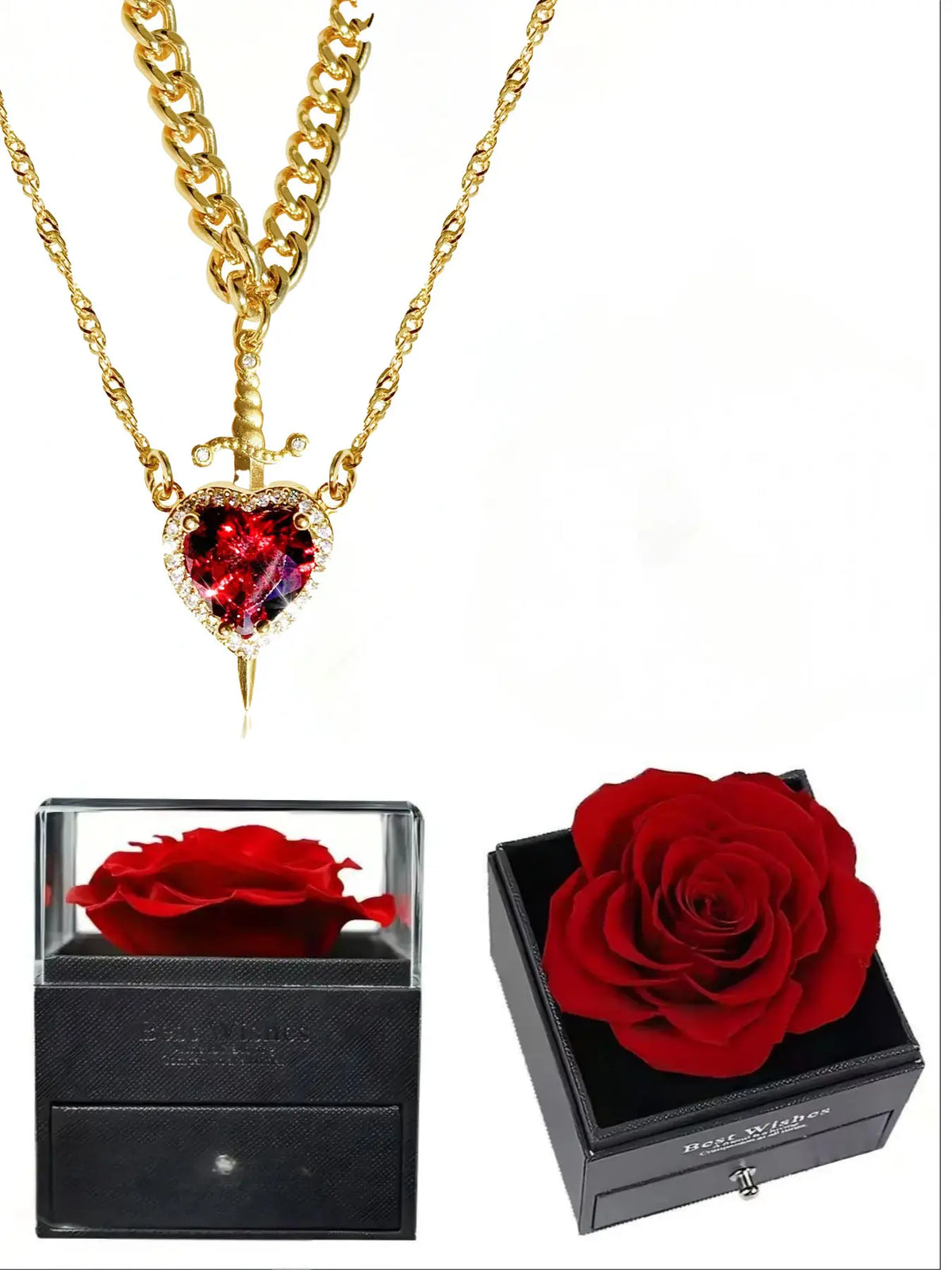 2pcs Heart and Sword Necklace Set, Love Heart Necklace, Amour Heart Necklace, Unique Couple's Jewelry, Fashionable Jewelry Accessories, Silver Color, Durable Fashion Accessory, Birthday Gift Jewelry, Perfect for Weddings & Parties, Includes Rose Box