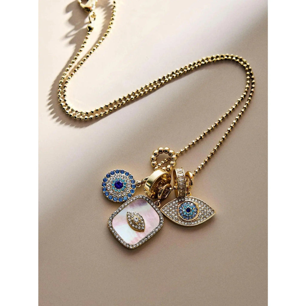 Women's Turquoise Evil Eye Gingham Charm Necklace - Female Beaded Business Jewelry with Durable Chain-Link Pendant for Daily Wear