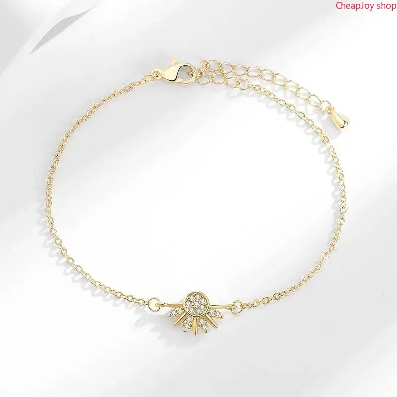 2pcs Sun Moon Bracelet Set Stackable Sparkling Gold Sun Ring & Blue Moon Bracelet for Couples Ideal Friendship Gift Versatile Stylish Accessory
