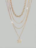 4-Piece Punk Style Star Pendant Alloy Necklace Set, Unique Layered Design, Ideal Gift for Punk Fashion Lovers, Modern Versatile Accessories, Streetwear Statement Jewelry