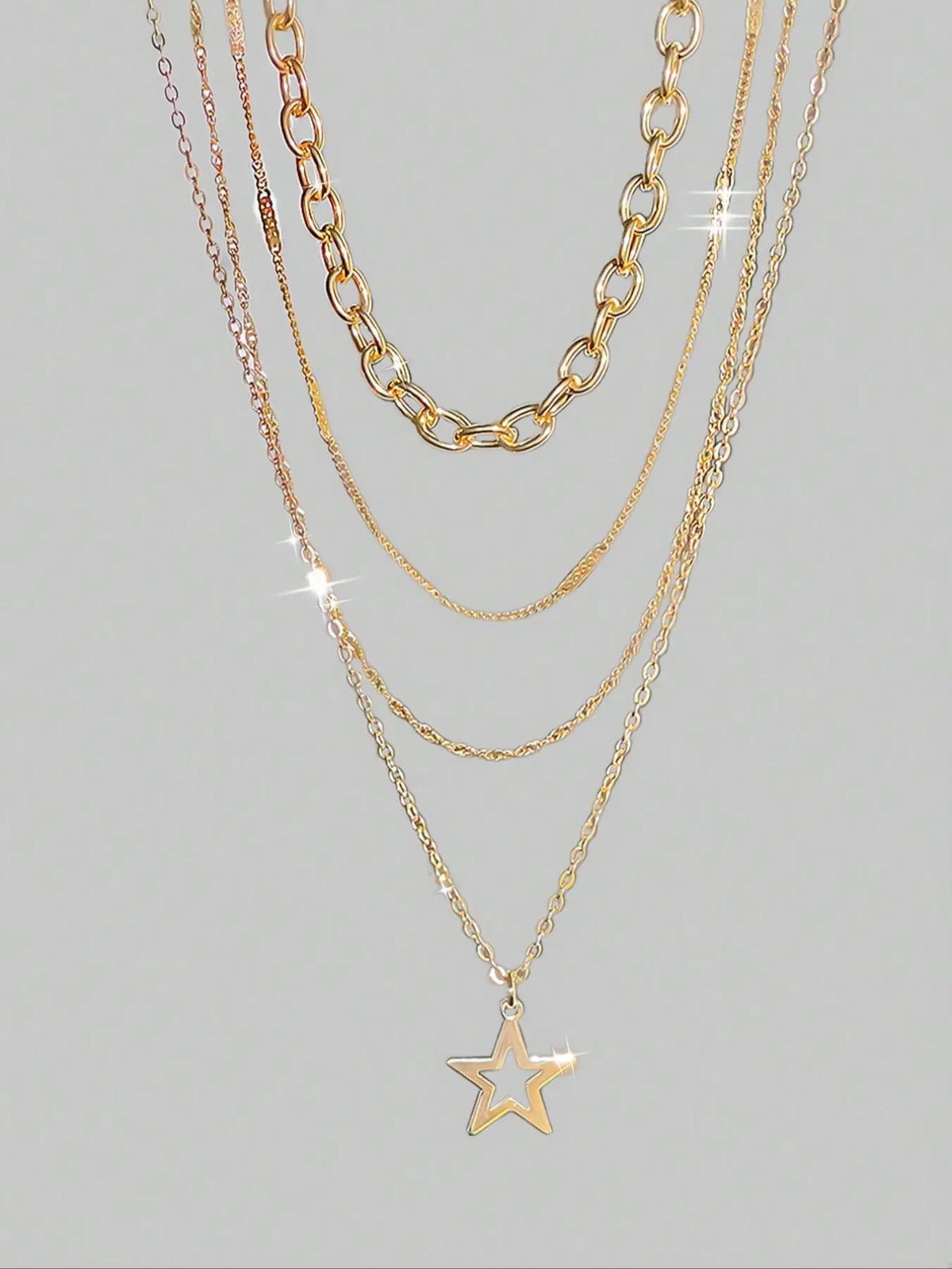 4-Piece Punk Style Star Pendant Alloy Necklace Set, Unique Layered Design, Ideal Gift for Punk Fashion Lovers, Modern Versatile Accessories, Streetwear Statement Jewelry