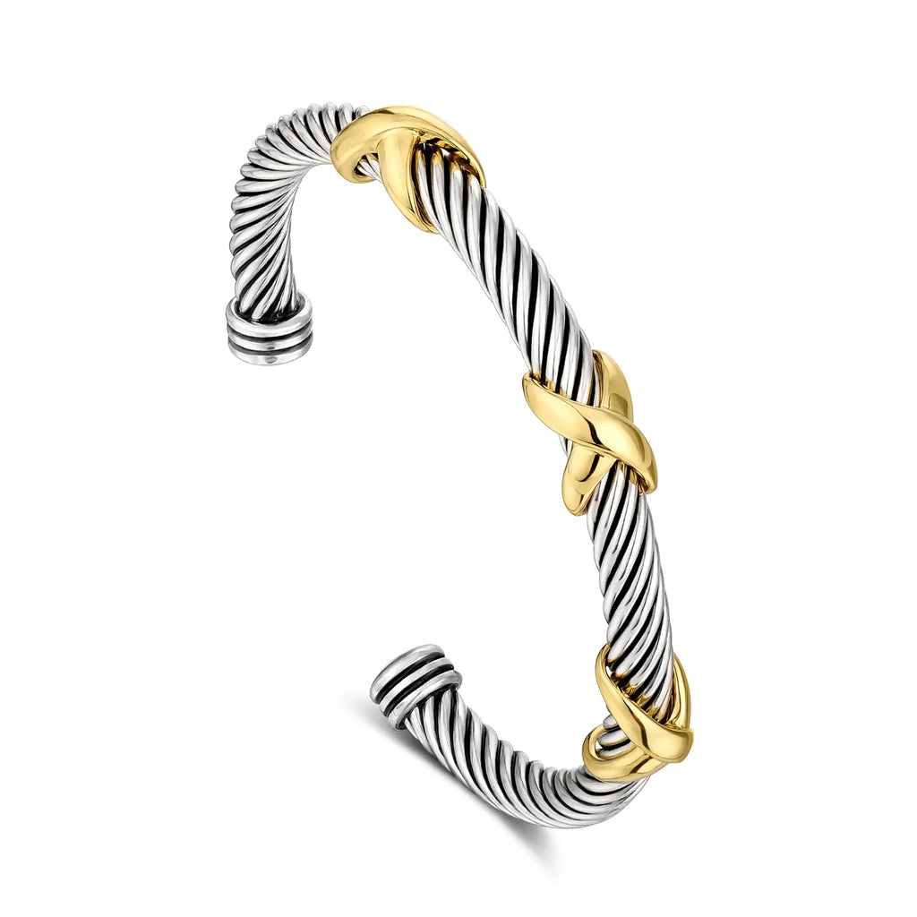 Aprilery 5PCS Stackable Twisted Cable Bracelet Set – Adjustable Two-Tone Cuff & Chain Link Design Jewelry Perfect Mother's Day Gift
