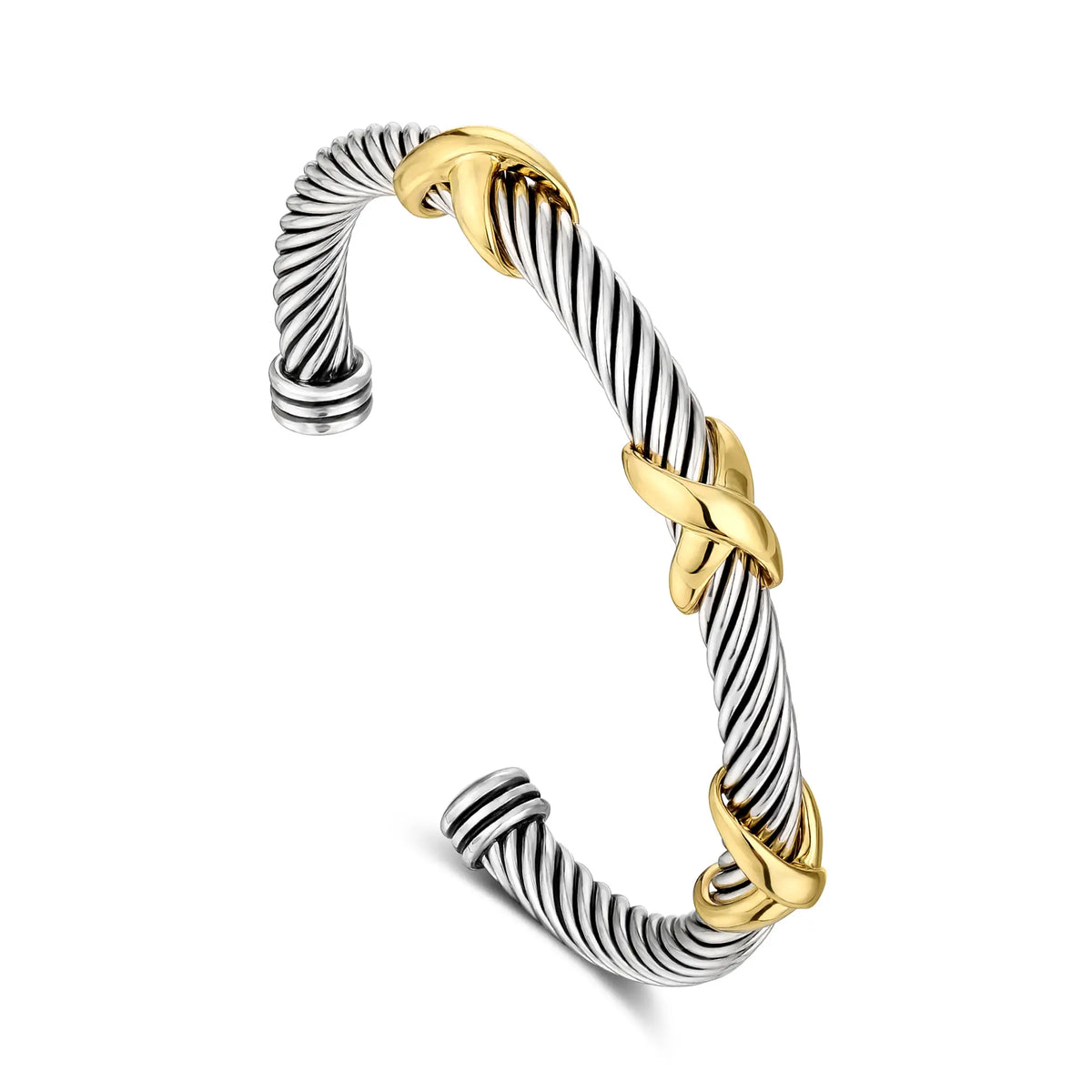 Aprilery 5PCS Stackable Twisted Cable Bracelet Set – Adjustable Two-Tone Cuff & Chain Link Design Jewelry Perfect Mother's Day Gift