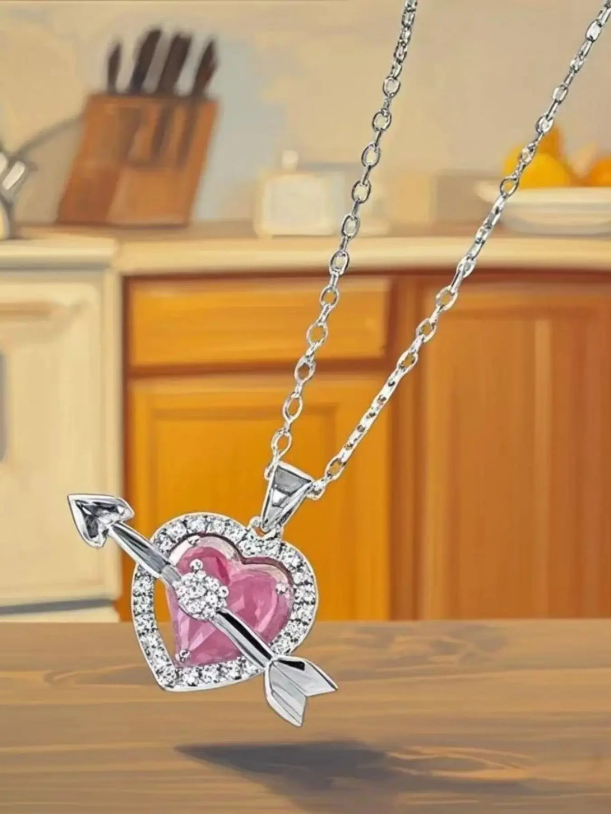 2pcs Heart and Sword Necklace Set, Love Heart Necklace, Amour Heart Necklace, Unique Couple's Jewelry, Fashionable Jewelry Accessories, Silver Color, Durable Fashion Accessory, Birthday Gift Jewelry, Perfect for Weddings & Parties, Includes Rose Box