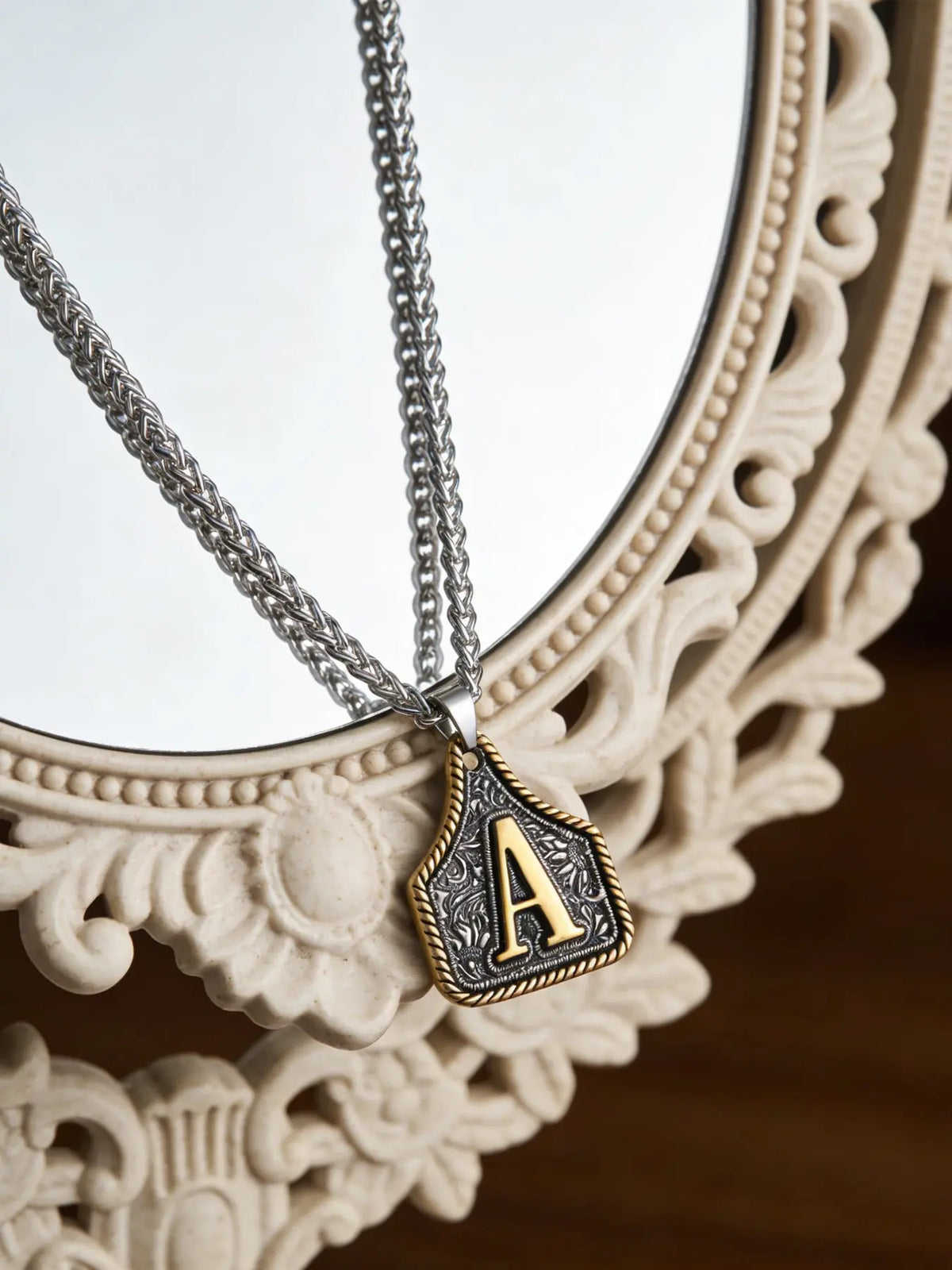 Vintage Western Style Letter Necklace, Handmade Metal A-Z Initial Alphabet Detail Pendant Necklace for Women and Men